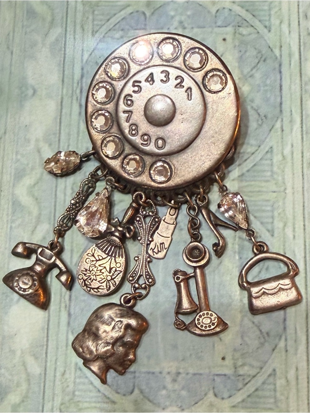 Vtg KIM CRAFTSMEN Chatelaine Brooch – Rotary Telephone Vanity Charm Pin